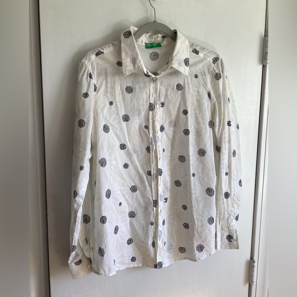United Colors Of Benetton Pure Light Cotton  Button Tab Sleeve Womens Shirt